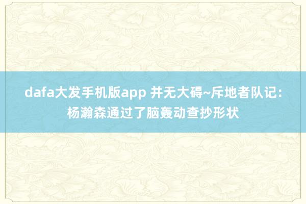 dafa大发手机版app 并无大碍~斥地者队记：杨瀚森通过了脑轰动查抄形状