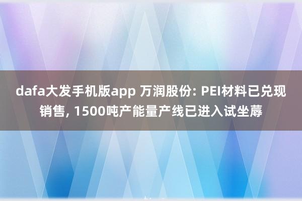 dafa大发手机版app 万润股份: PEI材料已兑现销售, 1500吨产能量产线已进入试坐蓐