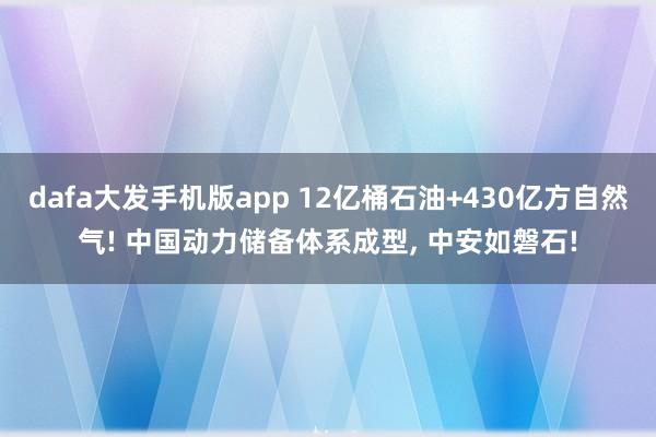 dafa大发手机版app 12亿桶石油+430亿方自然气! 中国动力储备体系成型, 中安如磐石!